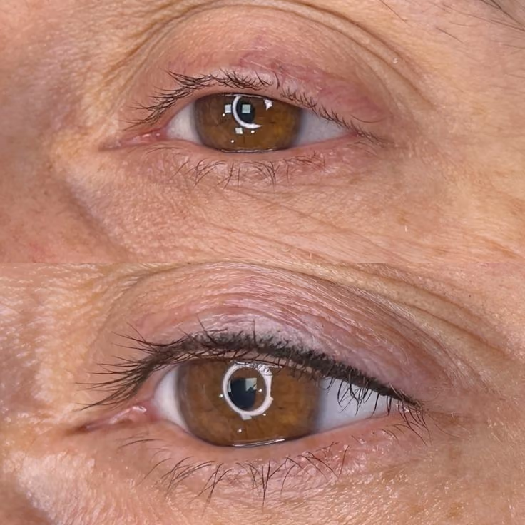 Antes y después de un delineado de ojos en el Estudio Antonella Paludi